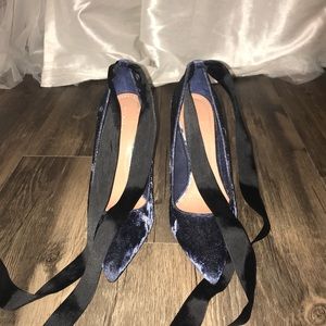 Zara blue velvet lace up heels sz 39